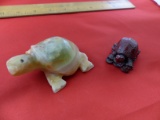 1 Turtle Multicolor Stone Green Might Be Jade 1 Carved Note; Material Unknown