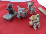 Antique Japanese Cat, Clay Bunny Rabbit, Deer And Dog Terrier Japan