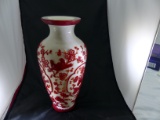 Antique Japanese Red Vase Bird And Flower