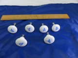 6 Porcelain Cabinet Knobs Blue Flowers On White