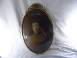 Vintage Oval Picture Unknown Solider Military Style Frame