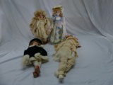 4 Porcelain Vintage Collectable Dolls Girls Vintage Clothing 2 Stand Up