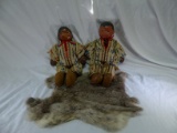 Vintage Collectable 2 Antique Skooum Dolls Boy And Girl In Traditional Clothing Made From Bisque