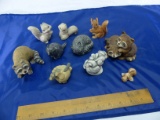 Figurines 4 Raccoon, 2 Wolf Are Originals, 2 Dogs 1 Clay Singed M 81, 1 Otter