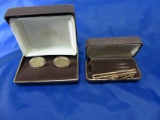 Jewelry Vintage Avon Cufflinks And Tie Clasp In Case