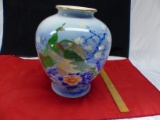 Vintage Japanese Porcelain Hand Painted Cobalt Glaze Peacock Vase