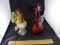 Vintage Blown Glass Rooster Multi Color and Multi color Chicken