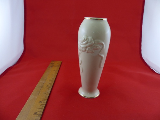 Rose Design Vase Gold trim Top and Bottom 6" tall Lenox Hand Made China