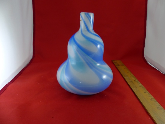 Asian Style Glass Vase Blue and White Swirl Pattern, Blue Art Glass Bowl  Swirl Pattern