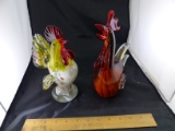 Vintage Blown Glass Rooster Multi Color and Multi color Chicken