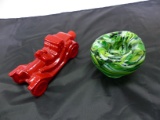 Vintage Avon Red Car Tai Winds After Shave , Green Multi Colored Glass Bowl