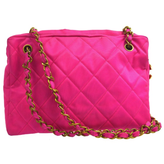 CHANEL Quilted CC Chain Shoulder Bag Neon Pink Nylon