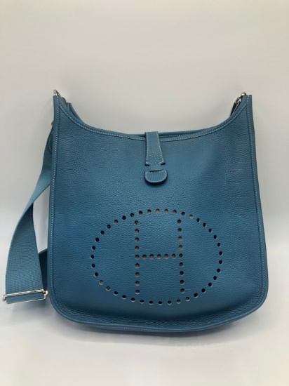 Hermes blue H Evelyne bag saddle bag gm togo leather