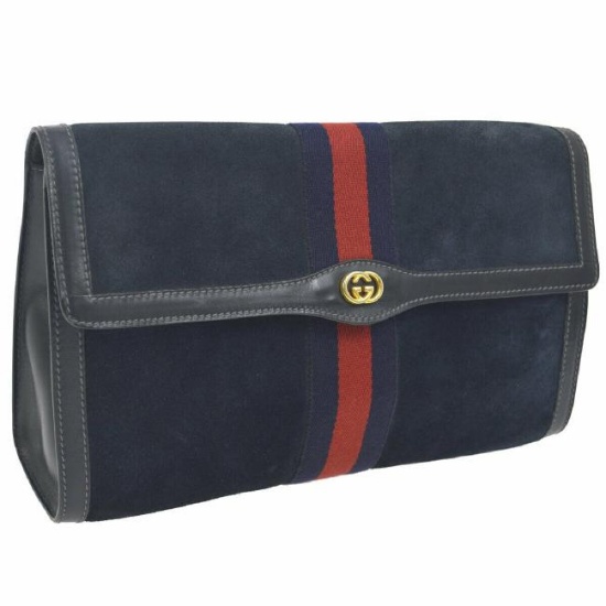 Vintage Gucci Parfums Shelly Line Clutch Bag: Navy