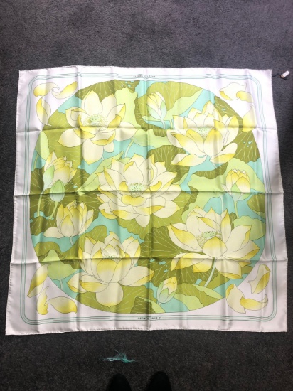 Hermes white and green floral scarf