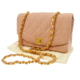 CHANEL CC Quilted Single Chain Shoulder Bag Pink Canvas