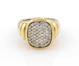 David Yurman Sterling Silver 18K Gold Pave Ring