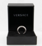 Versace Thin Greek Key Diamond 2.6mm Band Ring Size 8