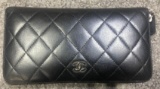 Chanel Quilted Zip Around Long Wallet with silver CC