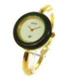 Vintage Gucci Bezel Quartz Wristwatch Bangle: Gold-Tone