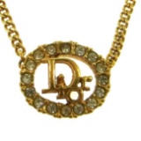 Vintage Christian Dior Rhinestone Gold Chain Necklace