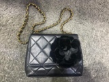 Chanel black quilted small bag with black velvet flower
