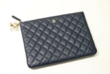 Chanel Large Quilted O Case Clutch Pouch Navy Blue