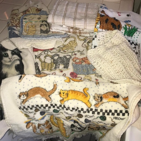 Lot of 9 Cat Themed Dish/Hand Towels/Potholders