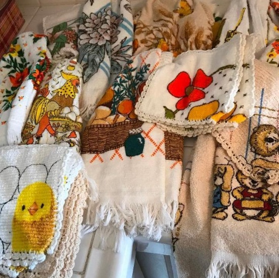 Lot of 9 Crochet Top Towels and 11 Sets of Crocheted Edge Potholders