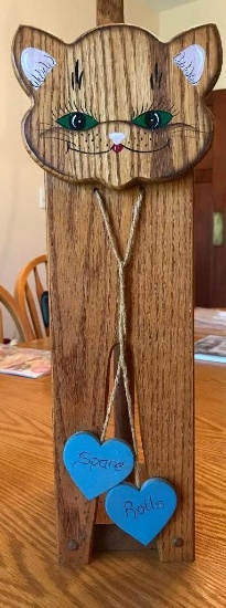Hand Painted/Crafted wooden cat toilet paper holder