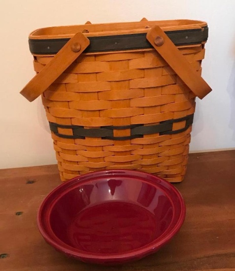 Longaberger Collectors Club Membership Basket & a Longeberger Pottery Bowl