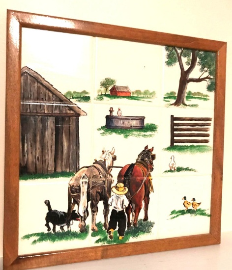 Set of 2 hand painted country scenes on tile