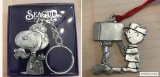 Snoopy Redbaron Keychain & Charlie Brown Ornament - Both Pewter