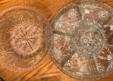 Vintage Cut Glass Relish Tray and Glass Bowl