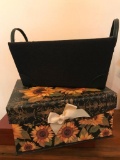 Lot of 2 - Sunflower Storage Box and Black Canvas Basket