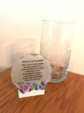 Miracle of Friendship plaque and Crystal floral etched vase