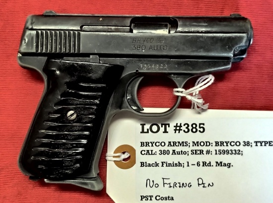 Bryco Arms Model Bryco 38 Cal 380 Auto Pistol Serial #1294729