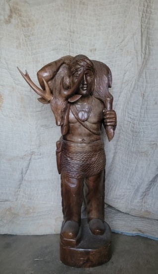 35" H Indian Boy w/ Deer Statue
