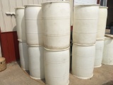 (17) White Plastic 50 gal Water Barrels/ Tent Anchors