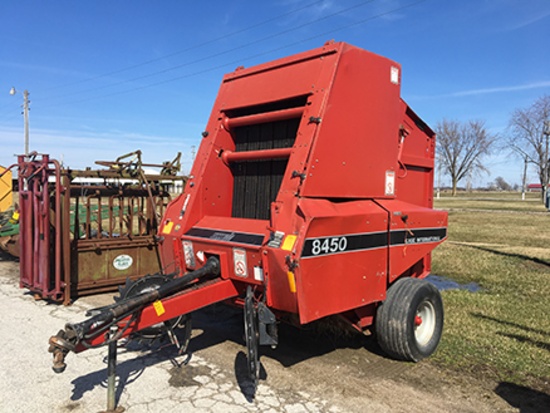 Case IH 8450 4x6 Round Baler, gathering wheels, single twine, stored inside