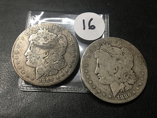 2x$ 1880-O, 1889-O Morgan Dollars