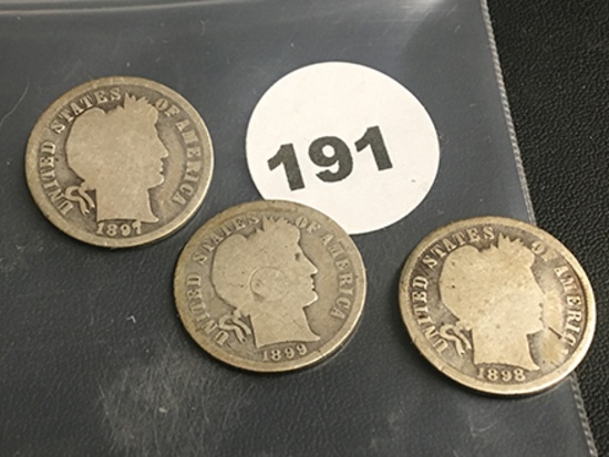 Lot of 3 1897,1898,1899 Liberty Dimes