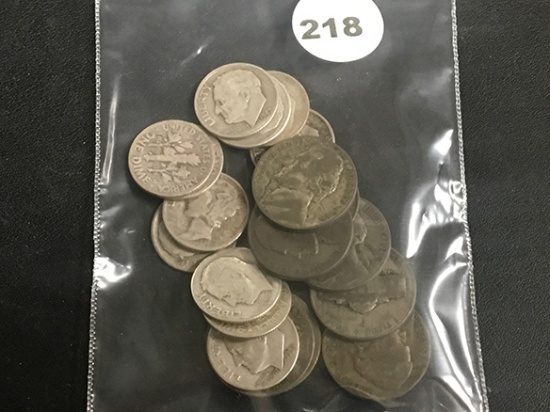 Lot of (8) War Nickels & (11) Silver Dimes