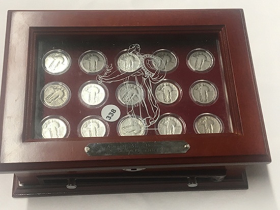 15 Standing Liberty Quarters in Cherrywood display case