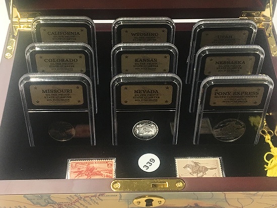9 Pony Express Silver Proof State Quarters in Display Case