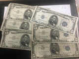 Lot of (6) 1-1934-D, 1953 $5 Silver Certificates