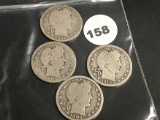 Lot of (4) 1892, 1900-O, 1906, 1914 Barber Quarters