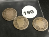 Lot of 3 1892, 1896, 1893 Liberty Dimes