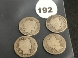 Lot of 4 1900, 1901, 1901-O, 1901-S Liberty Dimes