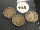 Lot of 3 1909, 1909-D, 1909-O Liberty Dimes